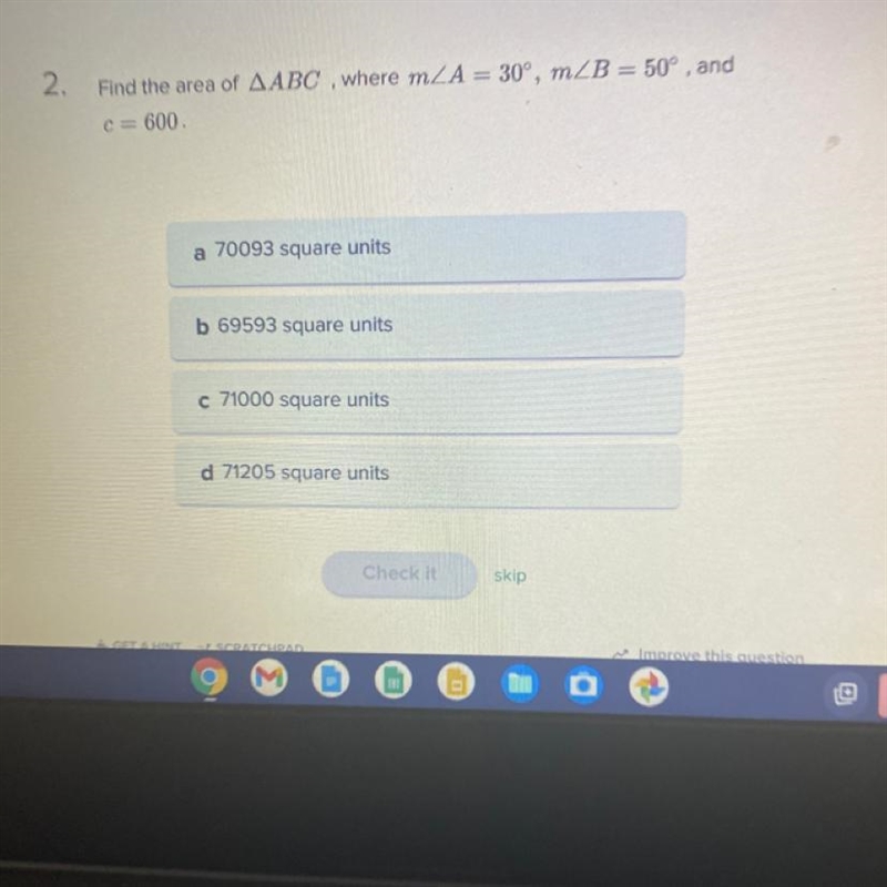 Find the area of ABC where m c= 600-example-1