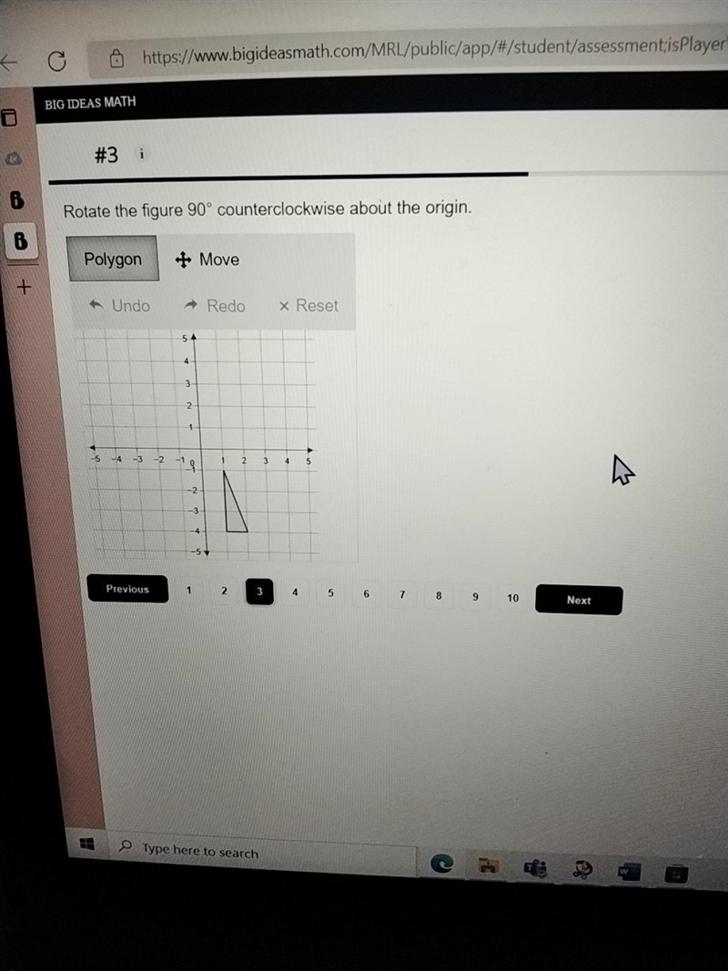 Rotate the figure 90° counterclockwise about the origin.-example-1