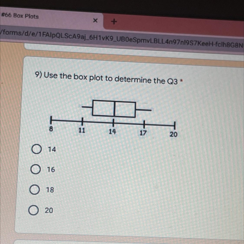 9) Use the box plot to determine the Q3*10 points81114172014161820-example-1