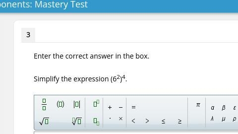 Enter the correct answer in the box. Simplify the expression (6^2)4.-example-1