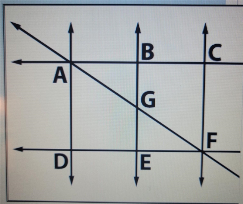 1. At which point do Line CF and Line GF intersect? They intersect at point? 2. Look-example-1