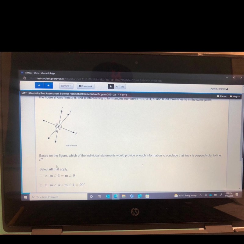 The figure shows lines r, n, and p intersecting to form angles numbered 1, 2, 3, 4, 5, and-example-1