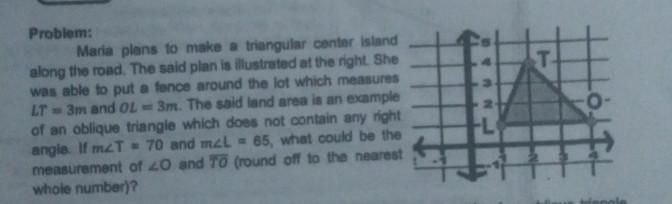 Maria plans to make a triangular center island along the road. The said plan is illustrated-example-1