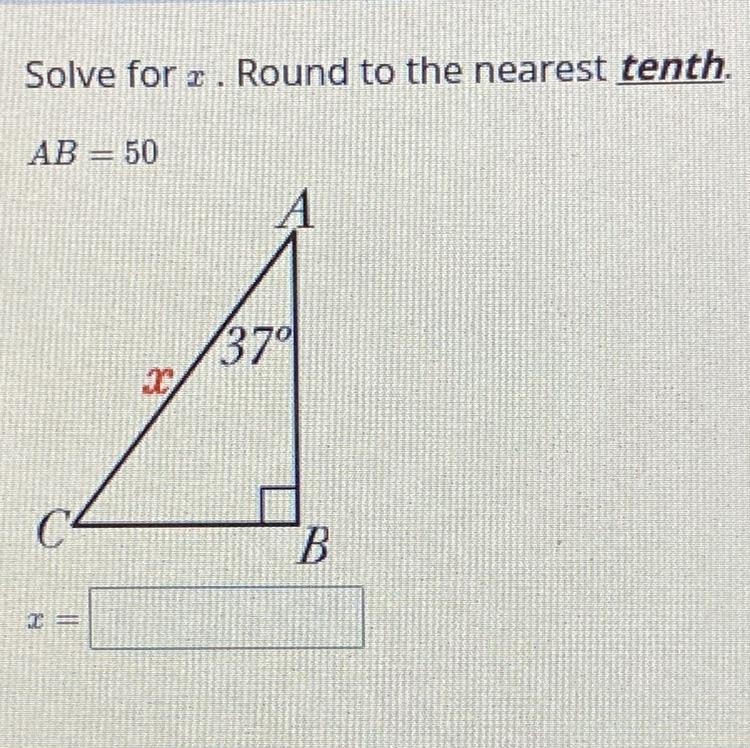 Solve for AB 50 I= - 16.3 Round to the nearest tenth. A 37° B-example-1