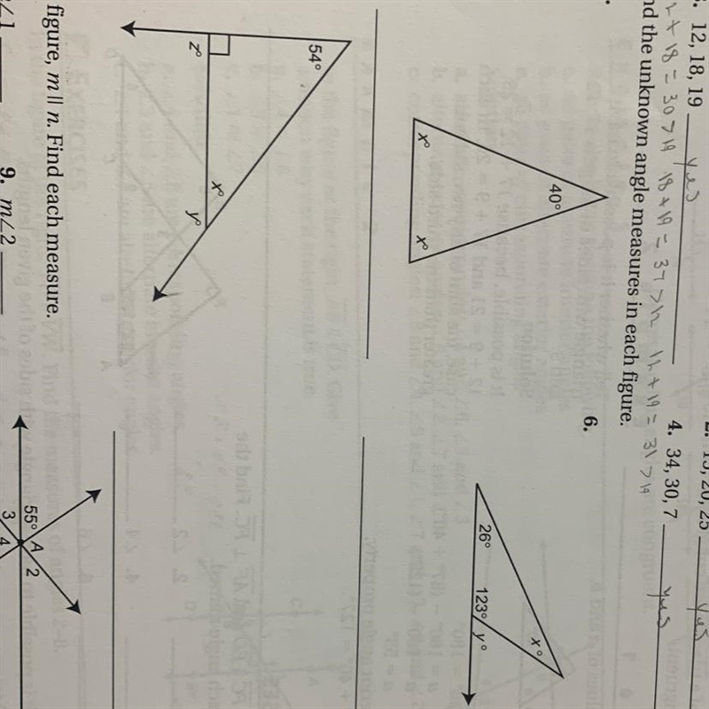 Find the unknown angle measure in each figure. Questions 5, 6, and 7-example-1