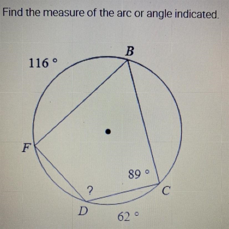 Find the measure of the arc or angle indicated. See picture for full problem. Please-example-1