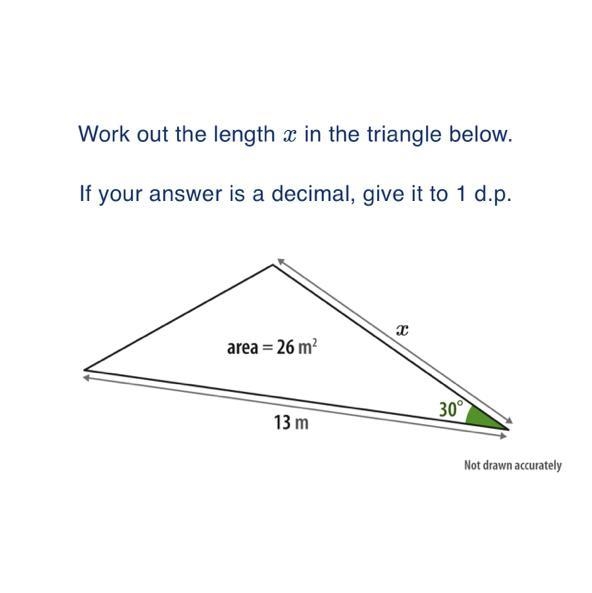 Work out the length x in the triangle below. If your answer is a decimal, give it-example-1