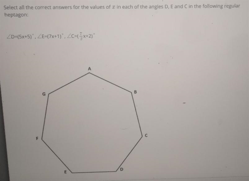 select all of the correct answers for the values of x in each of the angles D, E and-example-1