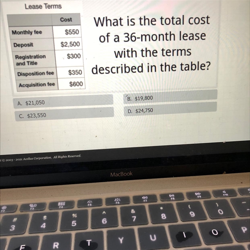 Lease TermsCost What is the total costMonthly fee $550of a 36-month leaseDeposit $2,500Registration-example-1