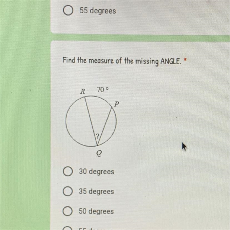 Find the measure of the missing ANGLE. 20 700 P ?-example-1