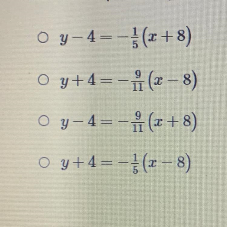 What is the equation in point-slope form of a line that passes through the points-example-1