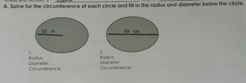 So that you're coming purpose of each circle and find the radius and diameter below-example-1