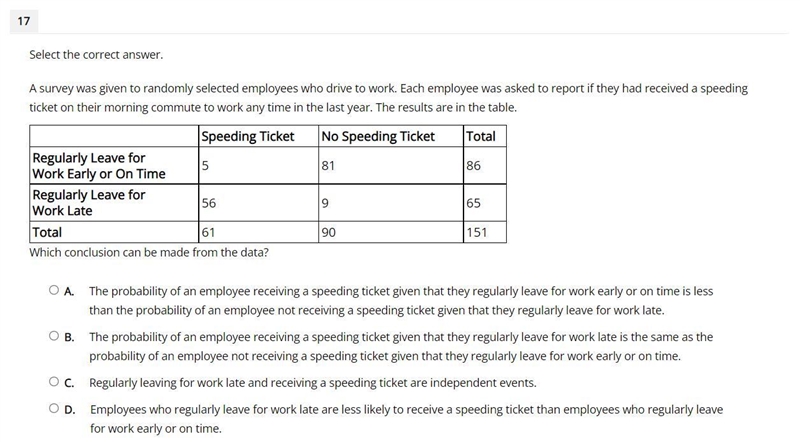 Select the correct answer. A survey was given to randomly selected employees who drive-example-1