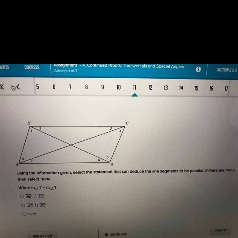 Using the information given, select the statement that can deduce the line segments-example-1