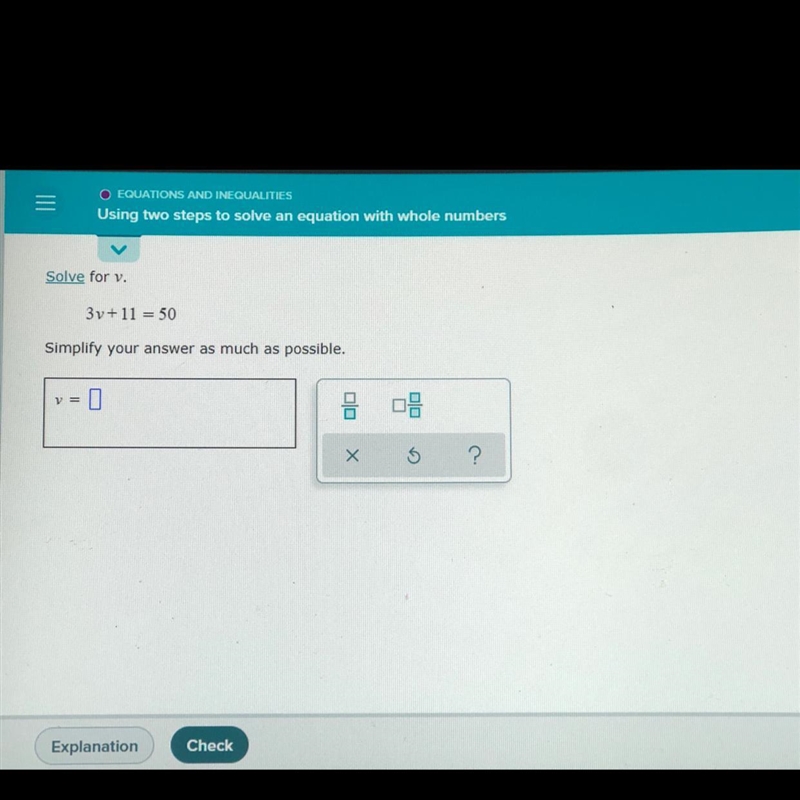 3v + 11 = 50 what’s the answer ?-example-1