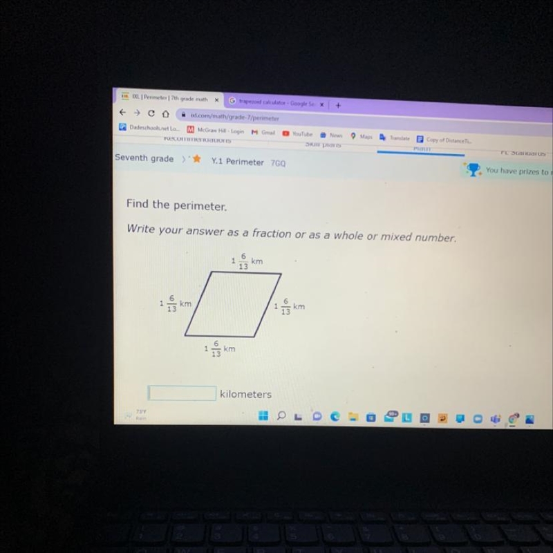 Find the perimeter. Write your answer as a fraction or as a whole or mixed number-example-1