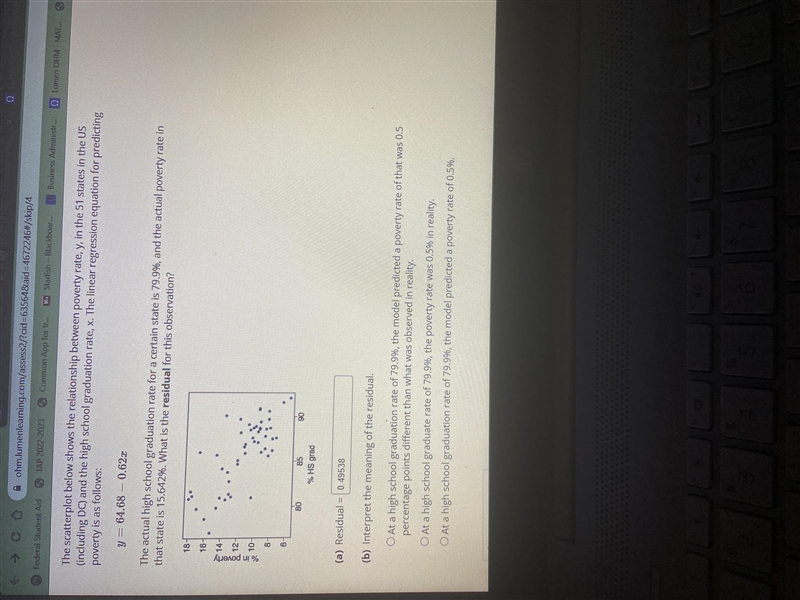 How do I find and interpret the residual? (Elementary statistics)-example-1