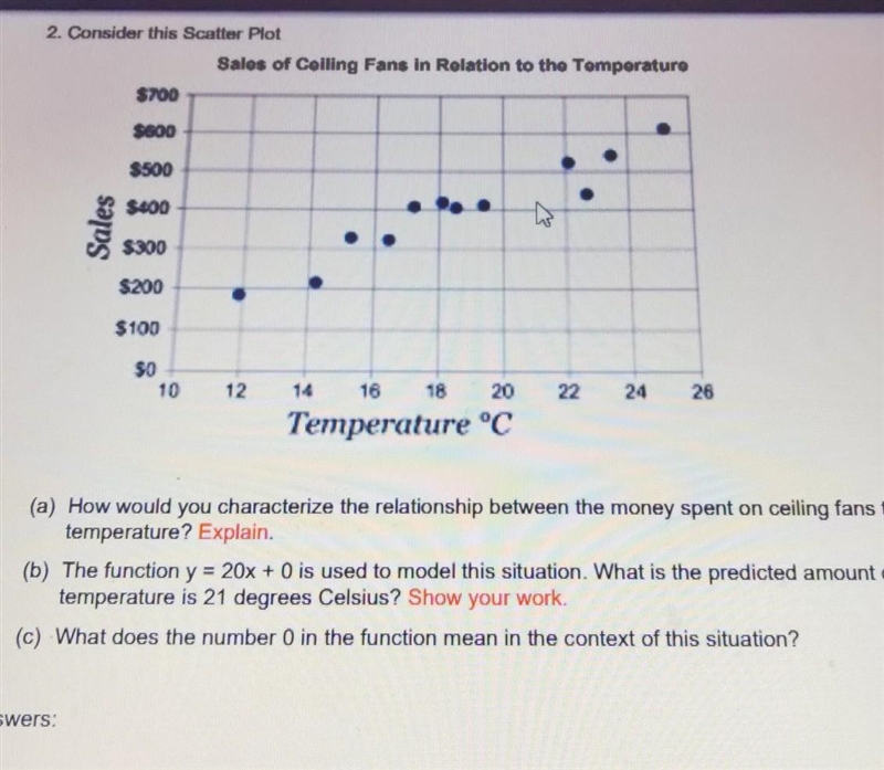 Sales $100 10 12 16 18 22 24 Temperature °C (a) How would you characterize the relationship-example-1