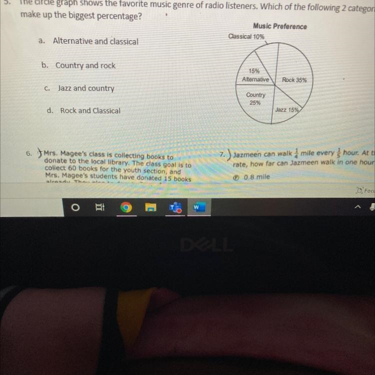 5. The circle graph shows the favorite music genre of radio listeners. Which of the-example-1