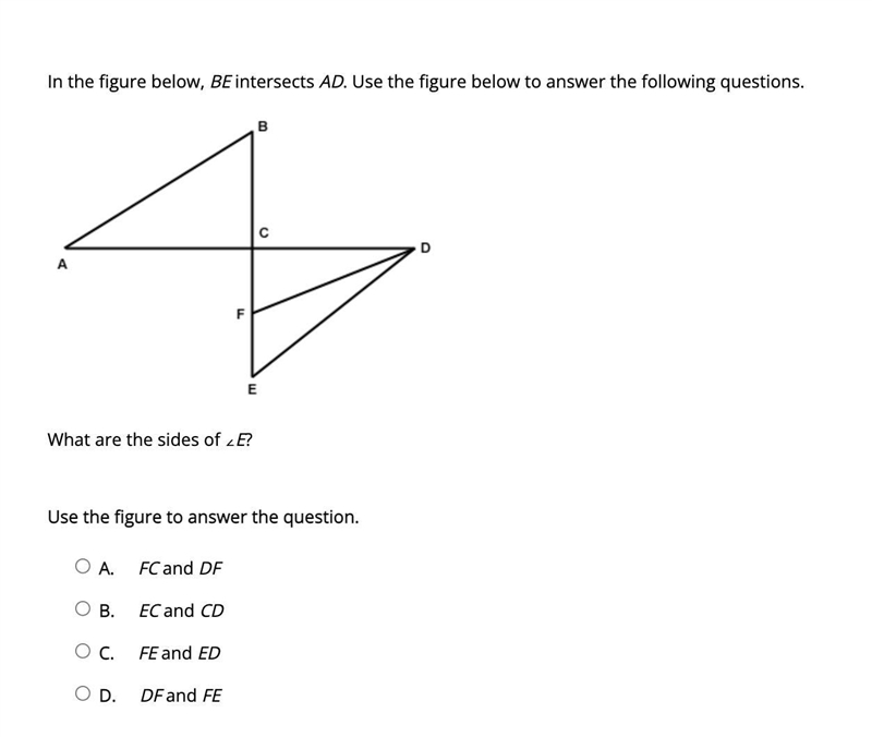 What are the sides of ∠E?-example-1