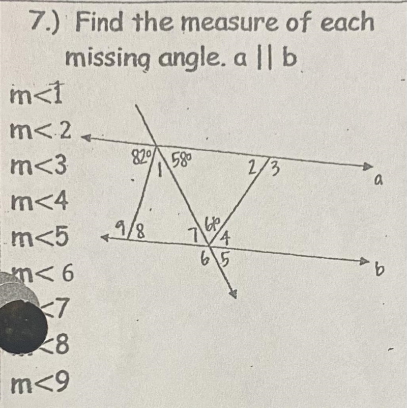 Find the measure of each missing angle. a || b-example-1