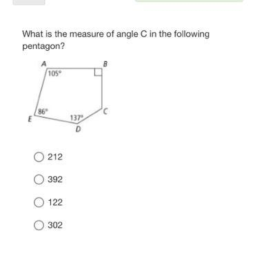 What is the measure of angle C in the following pentagon?-example-1