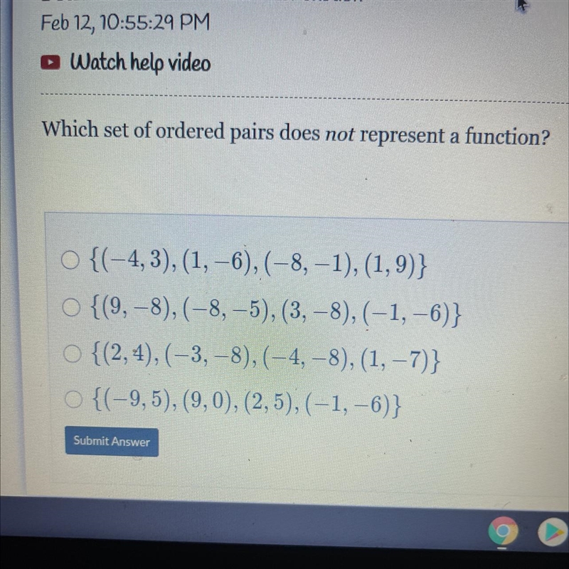 Which set of ordered pairs don’t represent a function-example-1