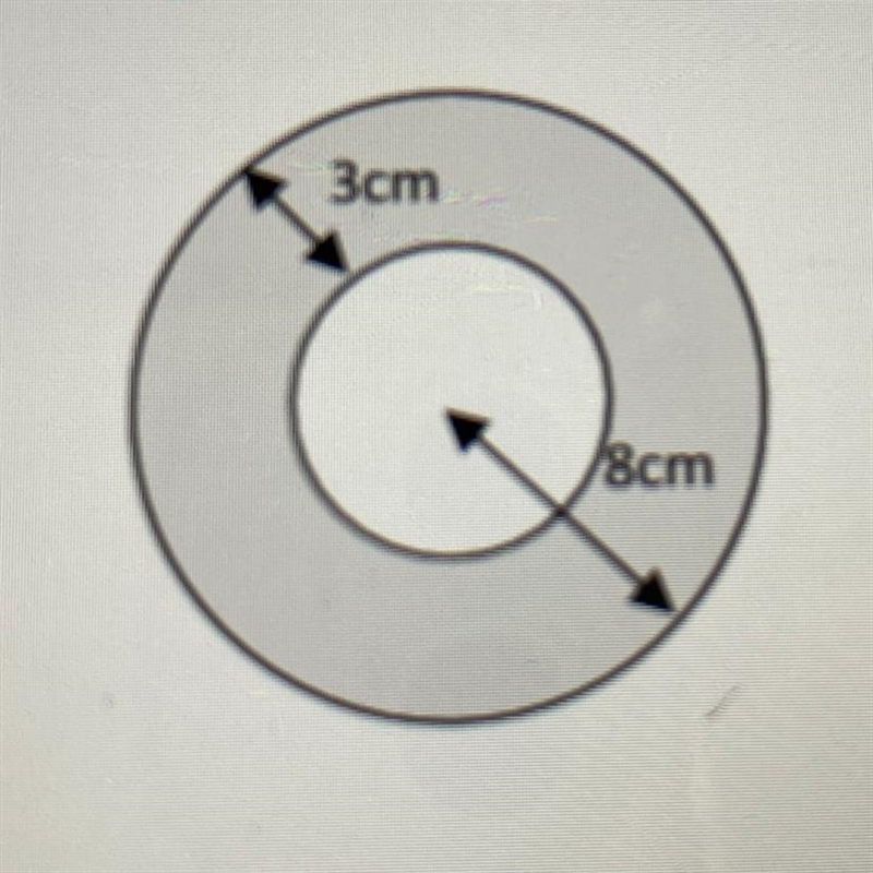 3cm /8cm please find the area of the circle on the outside . and write the formula-example-1