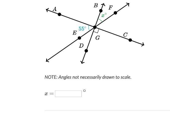 PLEASE FIND X NOTE: Angles not necessarily drawn to scale. x =x=x, equals \Large{{}^\circ-example-1