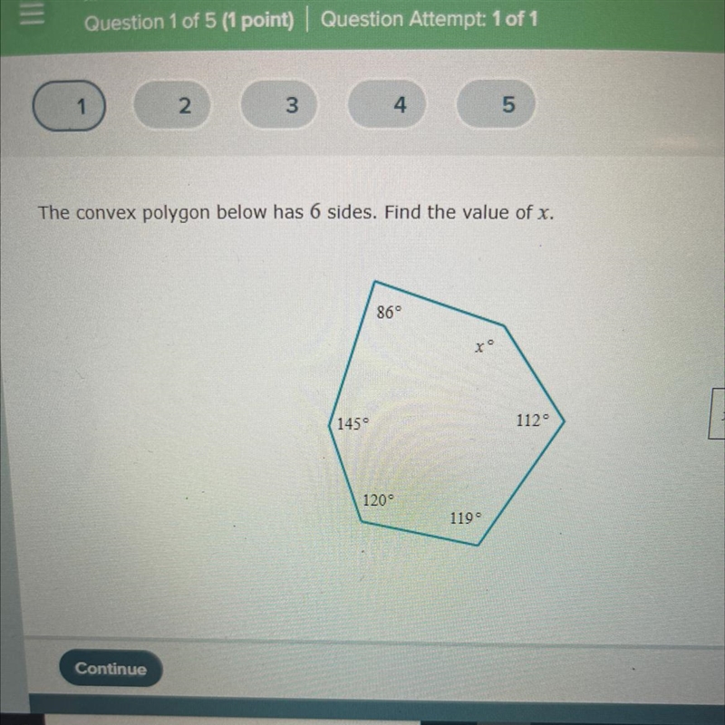 The convex polygon has 6 sides. Find the value of X.-example-1