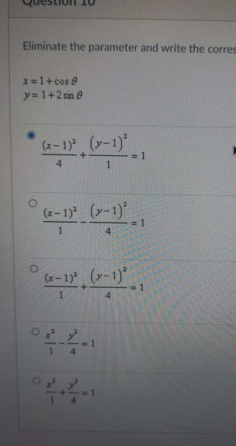 eliminate the parameter and write the corresponding rectangular equation whose graph-example-1