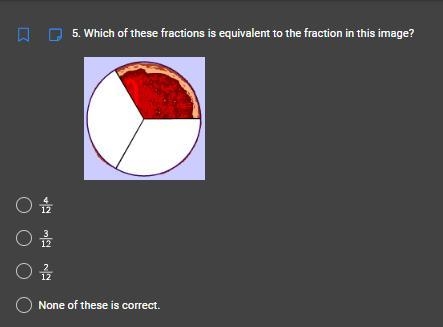 Which of these fractions is equivalent to the fraction in this image? 1 of 3 slices-example-1