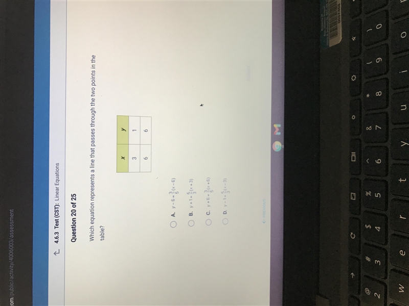 Which equation represents a line that passes through the two points in thetable?хy-example-1