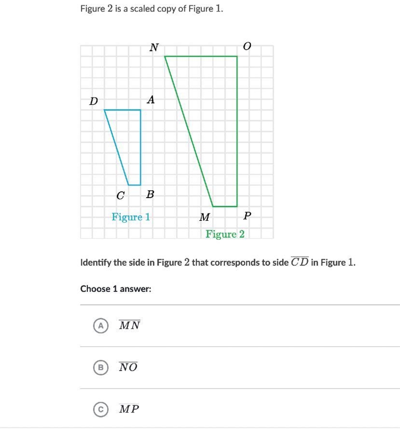 Figure 222 is a scaled copy of Figure 111. PLEASE HELP Identify the side in Figure-example-1