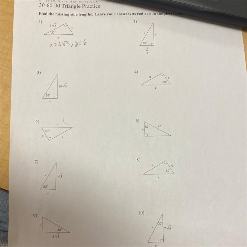 30-60-90 Triangle Practice I need help with this, I do not understand anything. (Teacher-example-1