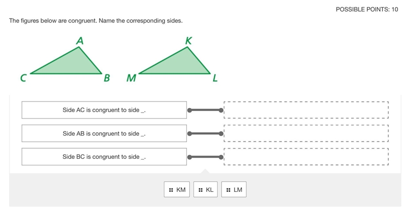 The figures below are congruent. Name the corresponding sides.-example-1