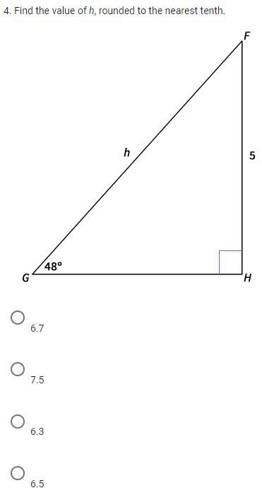 4. Find the value of h, rounded to the nearest tenth. 6.7 7.5 6.3 6.5-example-1