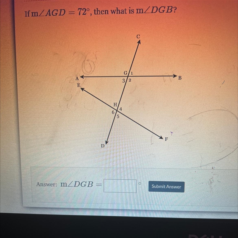 If m/AGD = 72°, then what is m/DGB? 177² 37. C A E D H a 10 5 G/1 3/2 F B 4 Please-example-1