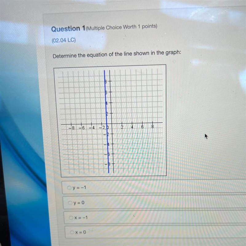 Determine the equation of the line shown in the graph: 10 -8 -6 -4 -2. - I y = -1 y-example-1