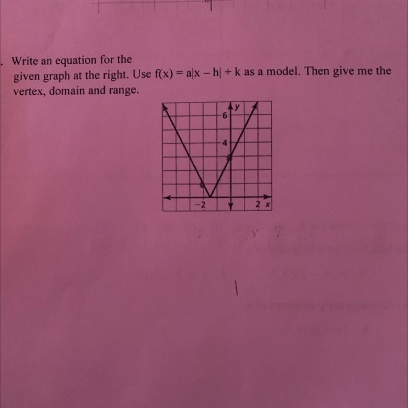 Write an equation for the given graph at the right. Use f(x) = ax - h + k as a model-example-1