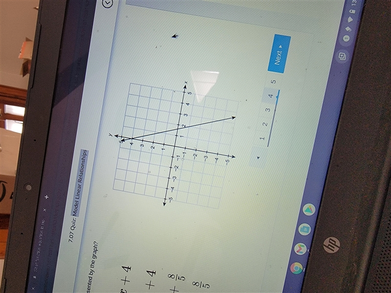 What function equation is represented by the graph? f(x)=−2/5x+4 f(x)=−5/2x+4 f(x-example-1