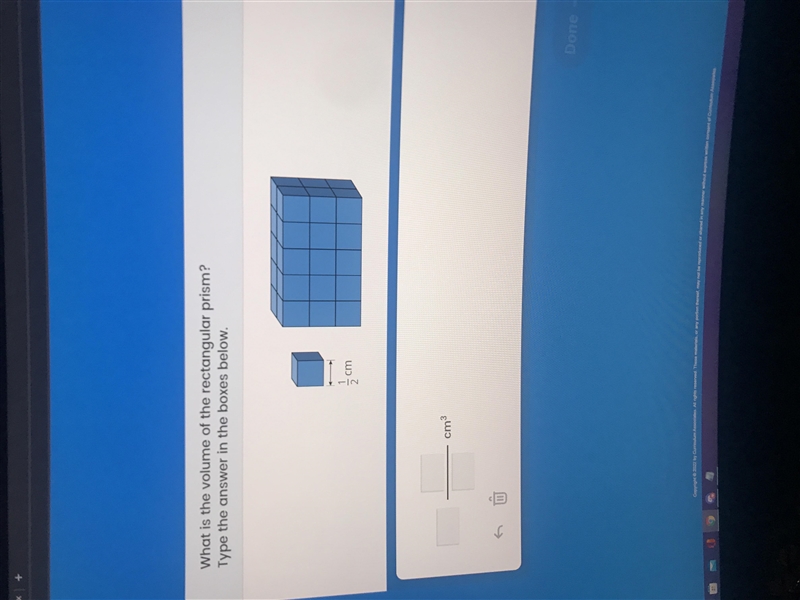 What is the volume of the rectangular prism? Type the answer in the boxes below-example-1