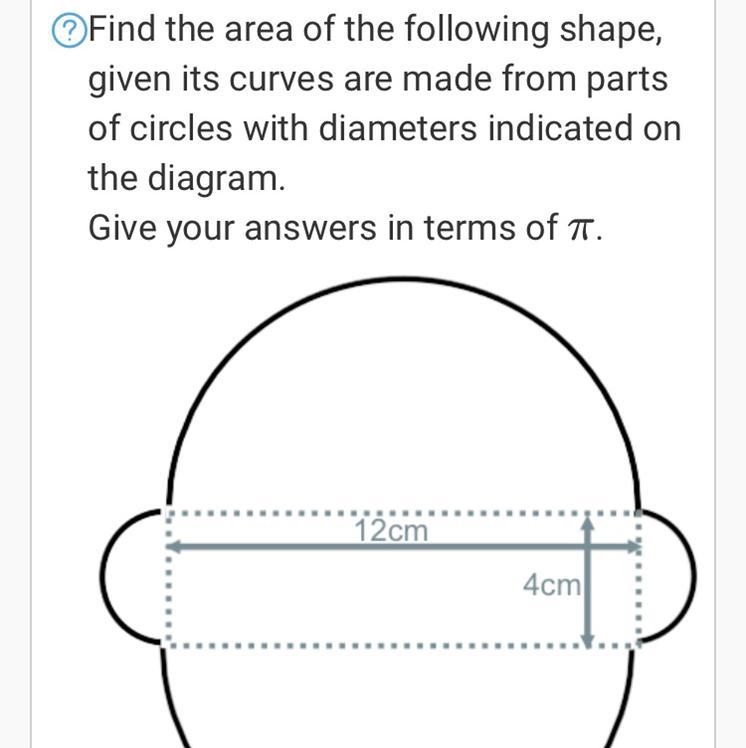 Find the area of the following shape, given its curves are made from parts of circles-example-1