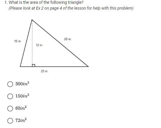 What is the area of the following triangle?-example-1