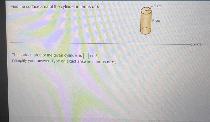 Find the surface area of the cylinder in terms of Tt-example-1