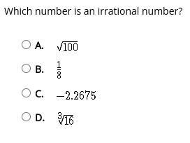 PLEASE HELPP!!!! Which number is an irrational number?-example-1