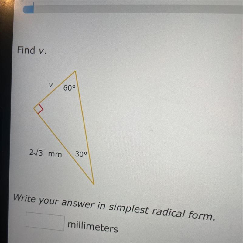 Find v. Answer in simplest radical form.-example-1