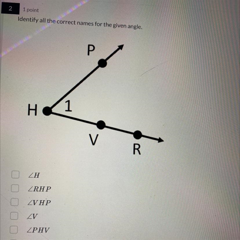 Identify all the correct names for the given angle.-example-1