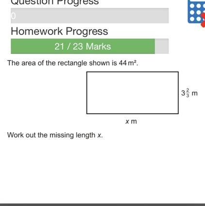 If the area of a rectangle is 44m squared and the height is 3 2/3m tall what is the-example-1