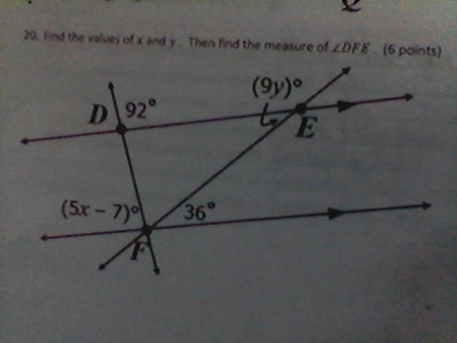 Find the values of x and y. Then find the measure of x= _______ y= _______ m-example-1